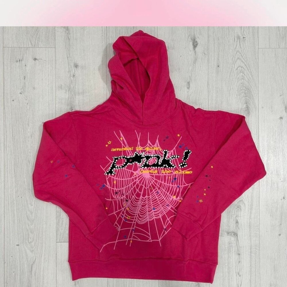 Pink cotton hoodie with spider web design #punkrock